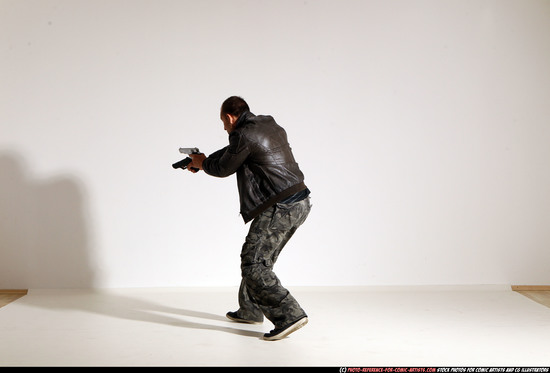 Man Adult Athletic White Fighting with gun Moving poses Jacket