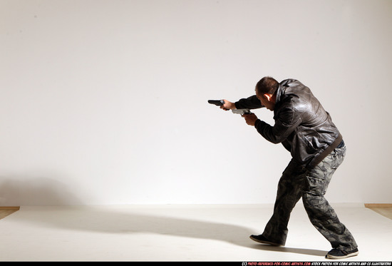 Man Adult Athletic White Fighting with gun Moving poses Jacket