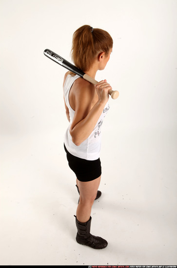 Woman Adult Athletic White Standing poses Casual Fighting with bat