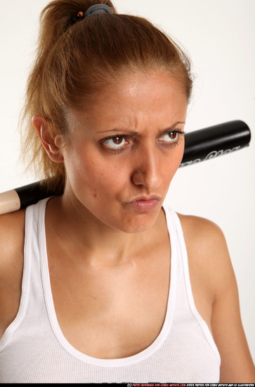 Woman Adult Athletic White Standing poses Casual Fighting with bat