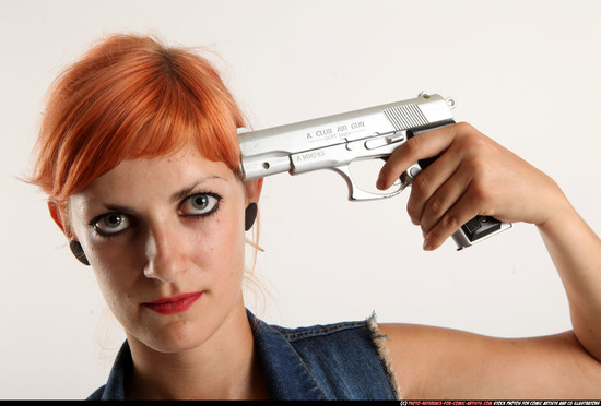 Woman Adult Athletic White Fighting with gun Standing poses Casual