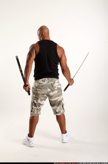 Man Adult Athletic Black Fighting with sword Standing poses Army