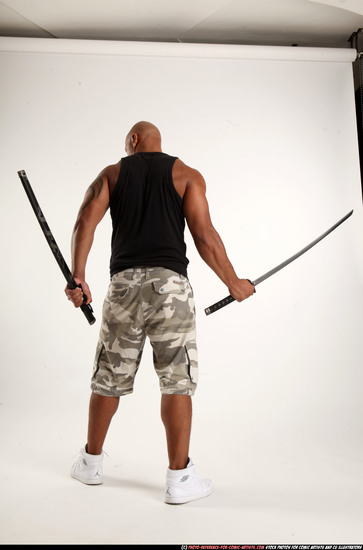 Man Adult Athletic Black Fighting with sword Standing poses Army