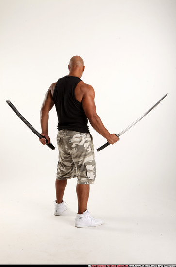 Man Adult Athletic Black Fighting with sword Standing poses Army