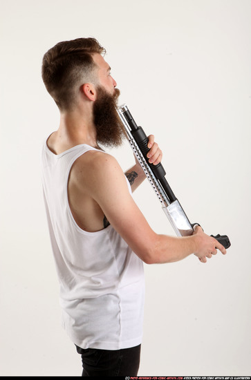 Man Adult Athletic White Standing poses Casual Fighting with shotgun