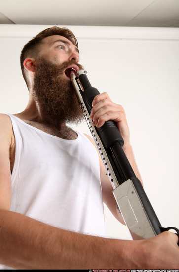 Man Adult Athletic White Standing poses Casual Fighting with shotgun