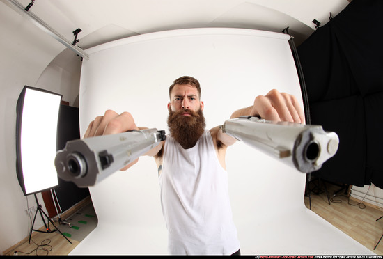 Man Adult Athletic White Fighting with gun Standing poses Casual