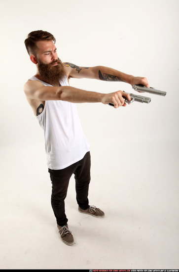 Man Adult Athletic White Fighting with gun Standing poses Casual