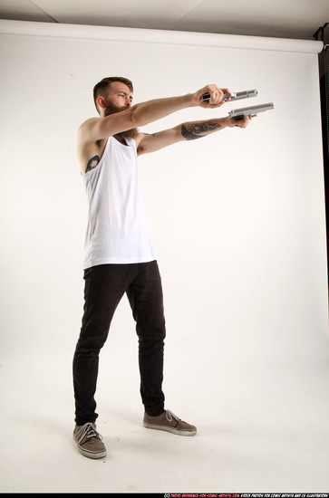 Man Adult Athletic White Fighting with gun Standing poses Casual