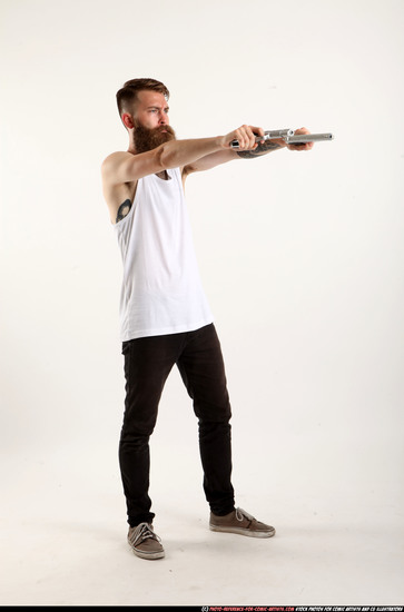 Man Adult Athletic White Fighting with gun Standing poses Casual