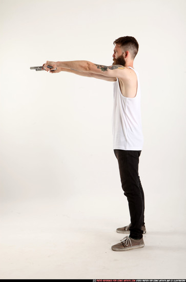 Man Adult Athletic White Fighting with gun Standing poses Casual