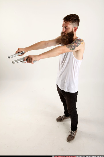 Man Adult Athletic White Fighting with gun Standing poses Casual