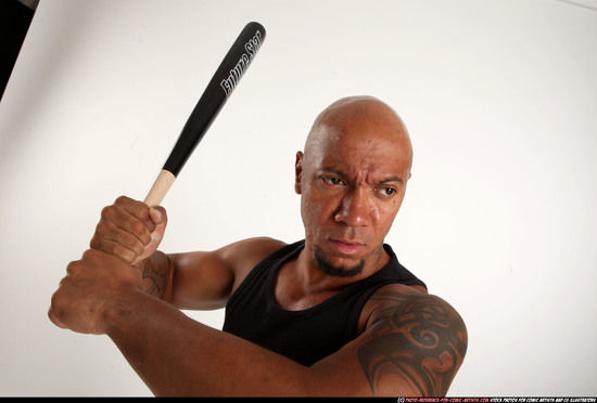 Man Adult Athletic Black Standing poses Sportswear Fighting with bat