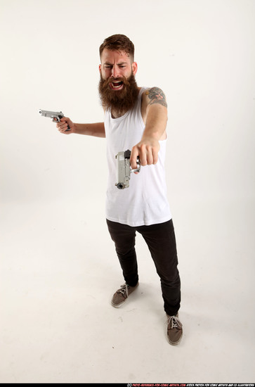 Man Adult Athletic White Fighting with gun Standing poses Casual