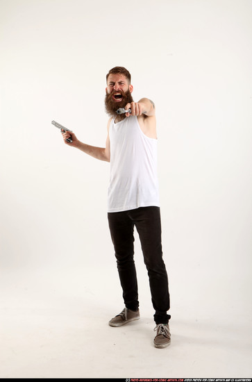 Man Adult Athletic White Fighting with gun Standing poses Casual