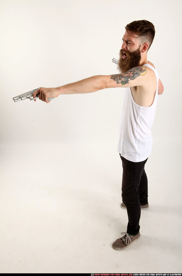 Man Adult Athletic White Fighting with gun Standing poses Casual