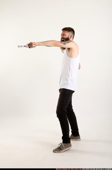 Man Adult Athletic White Fighting with gun Standing poses Casual