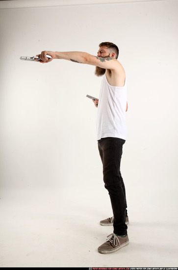 Man Adult Athletic White Fighting with gun Standing poses Casual