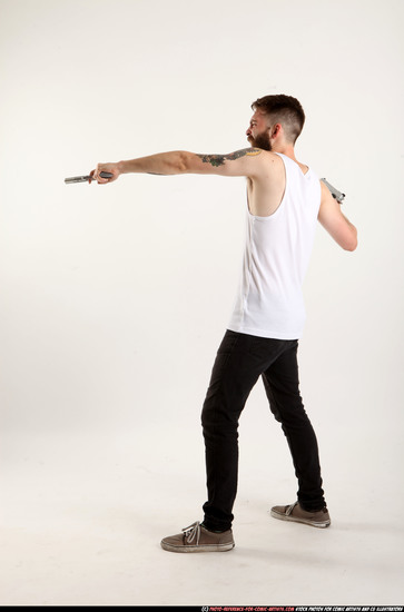 Man Adult Athletic White Fighting with gun Standing poses Casual