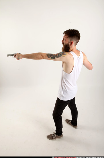 Man Adult Athletic White Fighting with gun Standing poses Casual