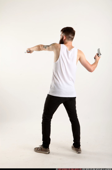 Man Adult Athletic White Fighting with gun Standing poses Casual