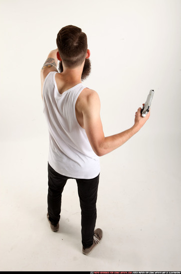 Man Adult Athletic White Fighting with gun Standing poses Casual