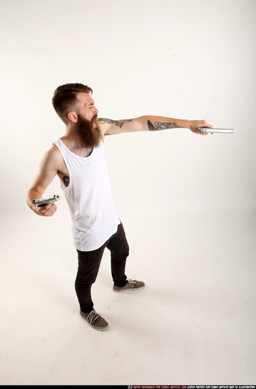 Man Adult Athletic White Fighting with gun Standing poses Casual