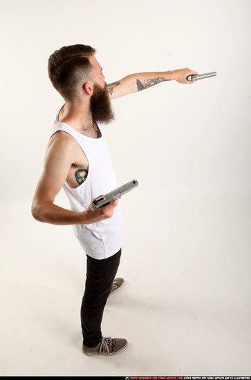 Man Adult Athletic White Fighting with gun Standing poses Casual