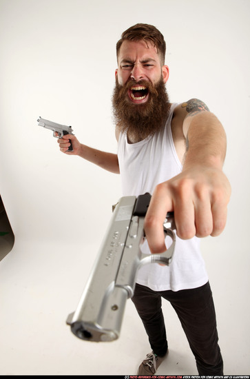 Man Adult Athletic White Fighting with gun Standing poses Casual