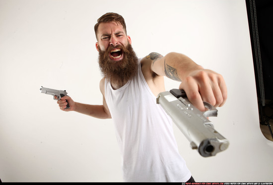 Man Adult Athletic White Fighting with gun Standing poses Casual