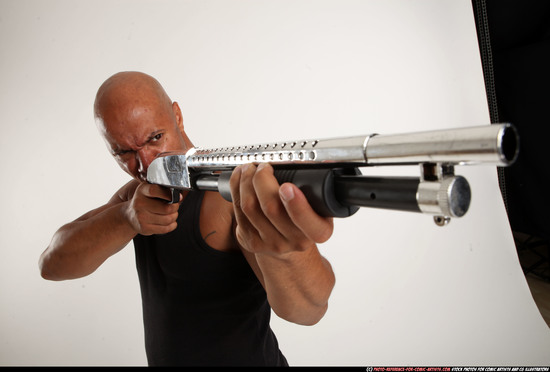 Man Adult Athletic Black Standing poses Sportswear Fighting with shotgun