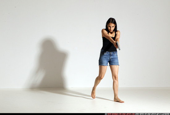 Woman Young Athletic White Fighting with gun Moving poses Casual