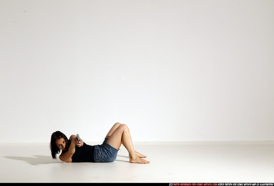 Woman Young Athletic White Fighting with gun Moving poses Casual