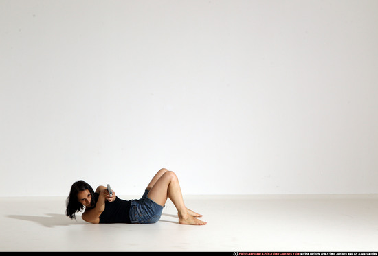 Woman Young Athletic White Fighting with gun Moving poses Casual