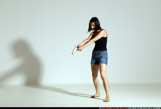 Woman Young Athletic White Fighting with gun Moving poses Casual