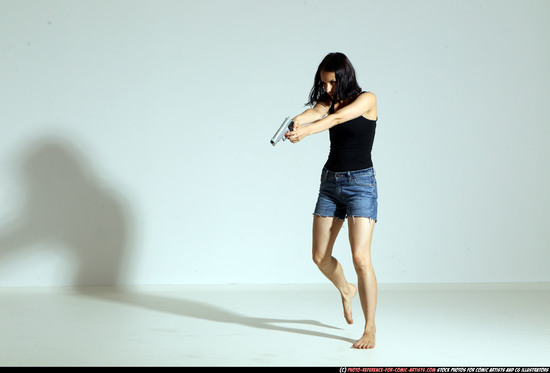 Woman Young Athletic White Fighting with gun Moving poses Casual