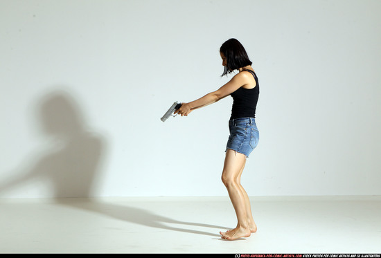 Woman Young Athletic White Fighting with gun Moving poses Casual