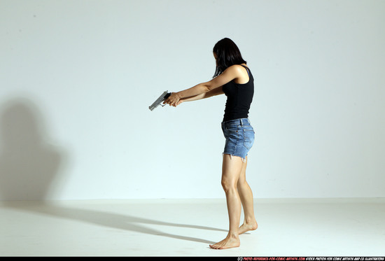 Woman Young Athletic White Fighting with gun Moving poses Casual