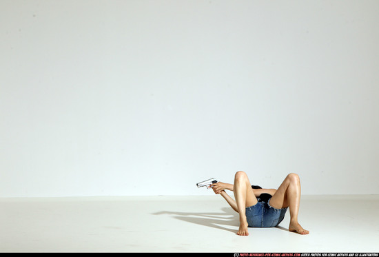 Woman Young Athletic White Fighting with gun Moving poses Casual