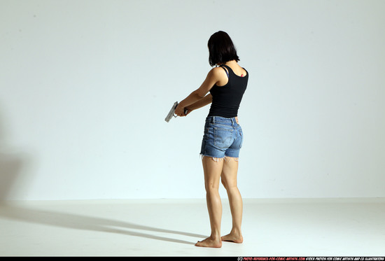 Woman Young Athletic White Fighting with gun Moving poses Casual