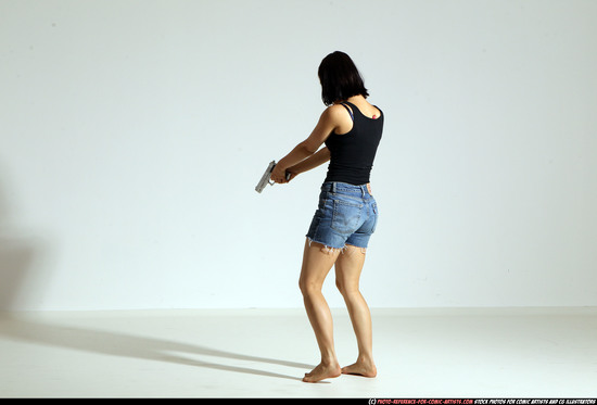 Woman Young Athletic White Fighting with gun Moving poses Casual