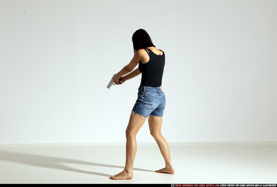 Woman Young Athletic White Fighting with gun Moving poses Casual