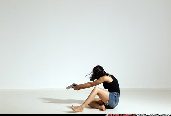 Woman Young Athletic White Fighting with gun Moving poses Casual