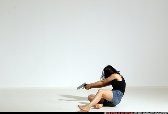 Woman Young Athletic White Fighting with gun Moving poses Casual