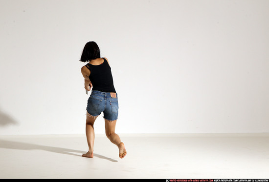 Woman Young Athletic White Fighting with gun Moving poses Casual