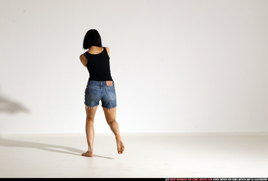 Woman Young Athletic White Fighting with gun Moving poses Casual