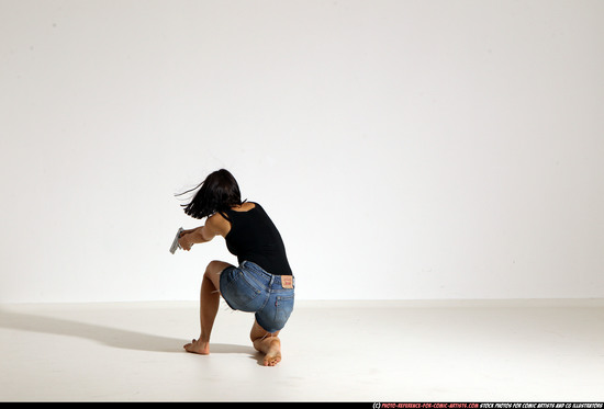 Woman Young Athletic White Fighting with gun Moving poses Casual