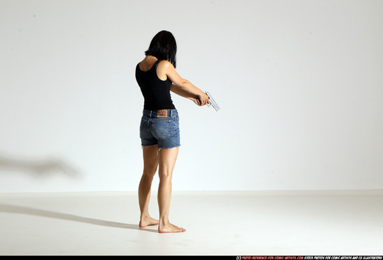 Woman Young Athletic White Fighting with gun Moving poses Casual