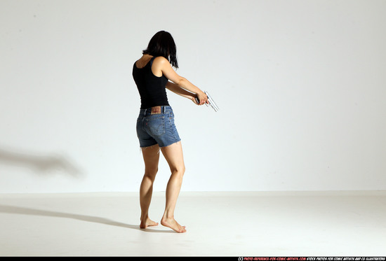 Woman Young Athletic White Fighting with gun Moving poses Casual