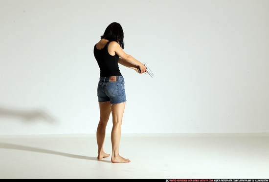 Woman Young Athletic White Fighting with gun Moving poses Casual